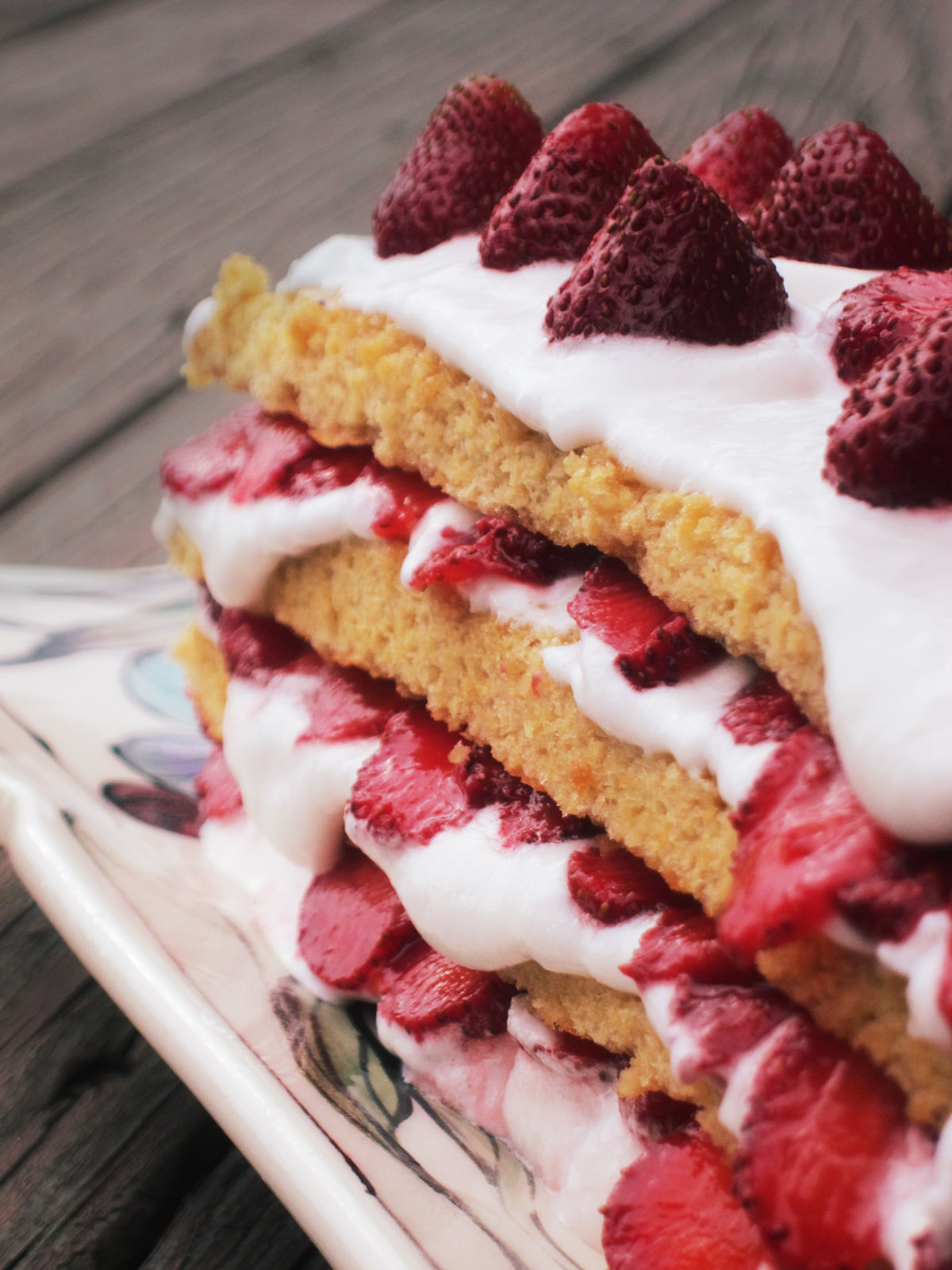 Strawberry Heart Berry Sponge Cake on Platter